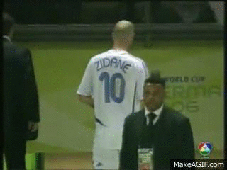Zinedine Zidane walking past the World Cup after being sent off